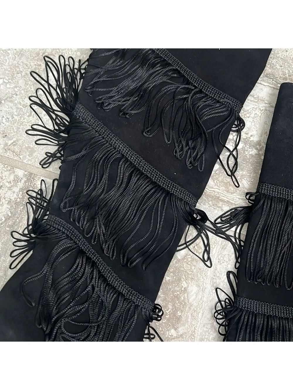 BCBGMaxazria Suede Fringe Heeled Boots, Black Size 7.5 New w/o Box Retail $499